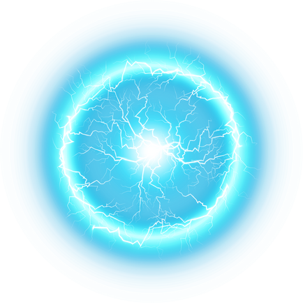 Blue Ball lightning on a transparent background. Abstract electric lightning strike. Light flash, thunder, spark. PNG.